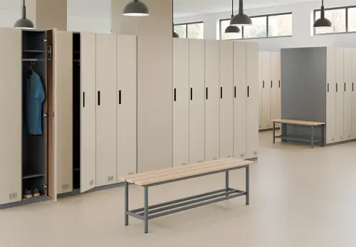 SLD-R 150 lavice šatní s roštem, dřevo/ konstrukce antracit RAL 7016